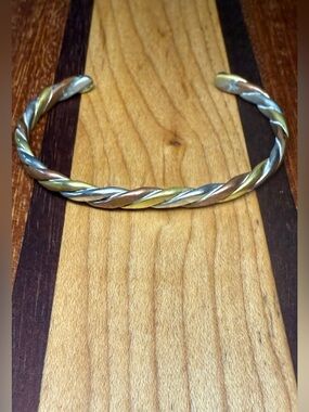 Tri-Tone Twisted Metal Cuff Bracelet - Silver, Gold & Rose